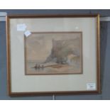L' Arener (20th Century), 'Cannes', a beach scene. 17.5 x 24cm approx, framed and glazed. (B.P.
