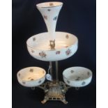 20th Century Staffordshire pottery and gilded metal table centre epergne with single flute and three