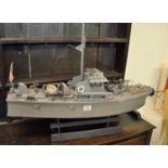 Wooden motorised scale model of a Japanese torpedo boat, fitted for radio control. 86cm long approx,