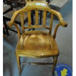 Early 20th Century beech captain's or office armchair with poker work style seat. (B.P. 21% + VAT)