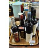 Tray of assorted wines and spirits to include; one bottle Tia Maria liqueur, one bottle of vodka