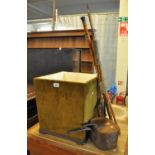 Early 20th century log bin, the interior comprising assorted items including walking sticks,