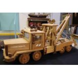 Large handmade hardwood working model of an eight wheeled Wrecker Truck, 'Myfanwy Pride of Hakin'.
