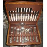 Oak canteen of silver plated cutlery, together with other cased silver plated cutlery. (B.P. 21% +