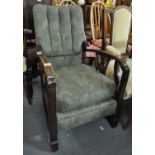 Early 20th Century stained beech open armchair, the upholstery in Liberty style. (B.P. 21% + VAT)