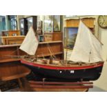 Wooden scale model sailing barge 'The Gypsy Queen', motorised and fitted for radio control. 1M
