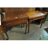 Early 20th century mahogany two drawer side table on cabriole legs and pad feet, together with a