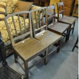 Pair of early 19th century oak bar back farmhouse chairs together with two similar 19th century