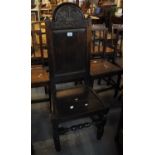 17th century style oak carved high back hall chair. (B.P. 21% + VAT)