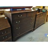 19th Century mahogany straight front chest of two short and three long drawers on bracket feet. (B.