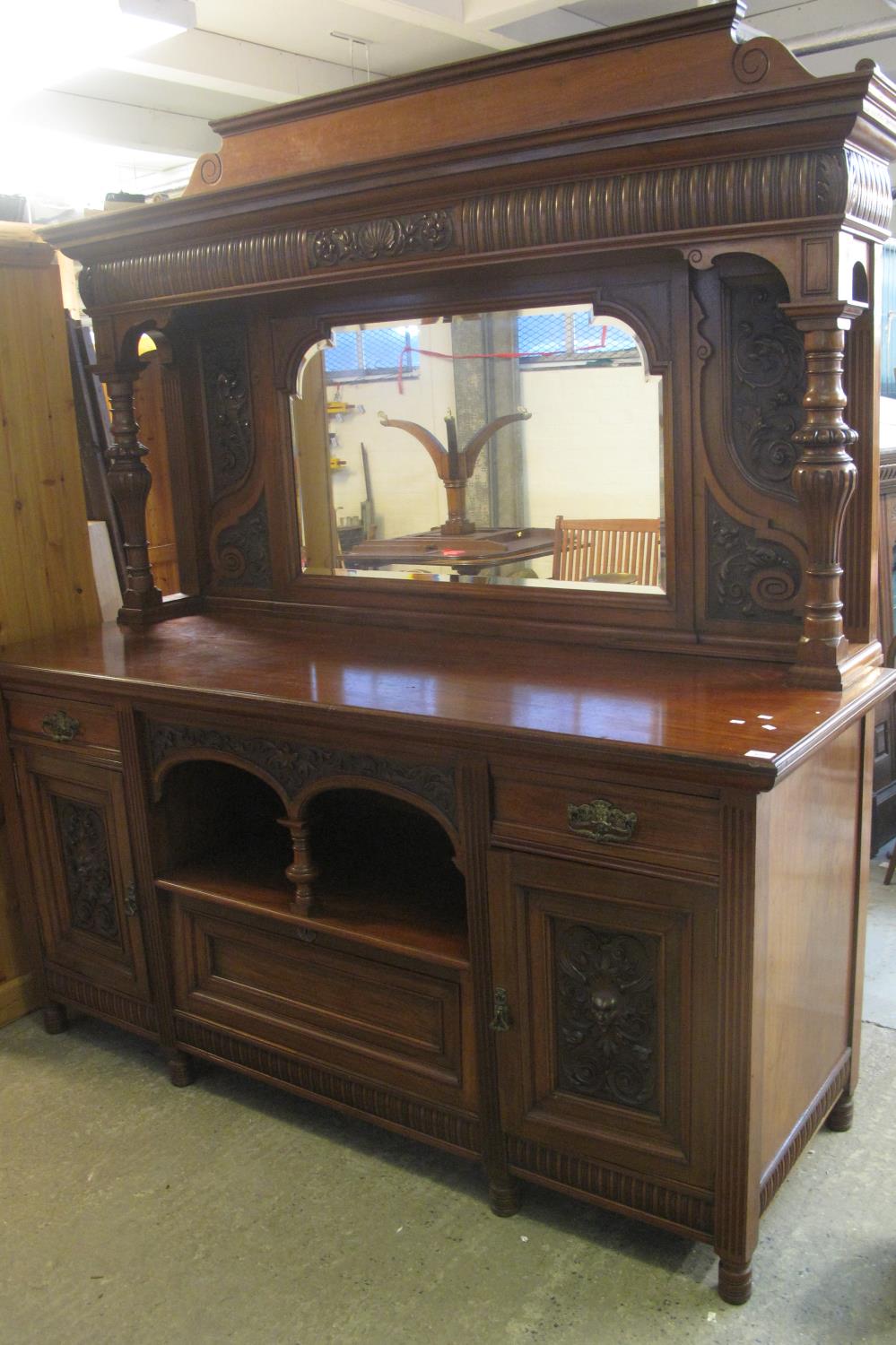 Late Victorian mahogany two stage carved mirror back sideboard. (B.P. 21% + VAT)