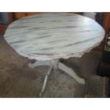 20th Century painted shabby chic centre table having piecrust top on a quatreform base. (B.P.