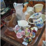 Tray of assorted china to include; ceramic floral bouquets, Masons Ironstone Regency pouch shaped