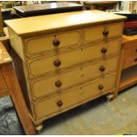 Victorian painted pine straight front chest of two short and three long drawers on turned feet. (B.