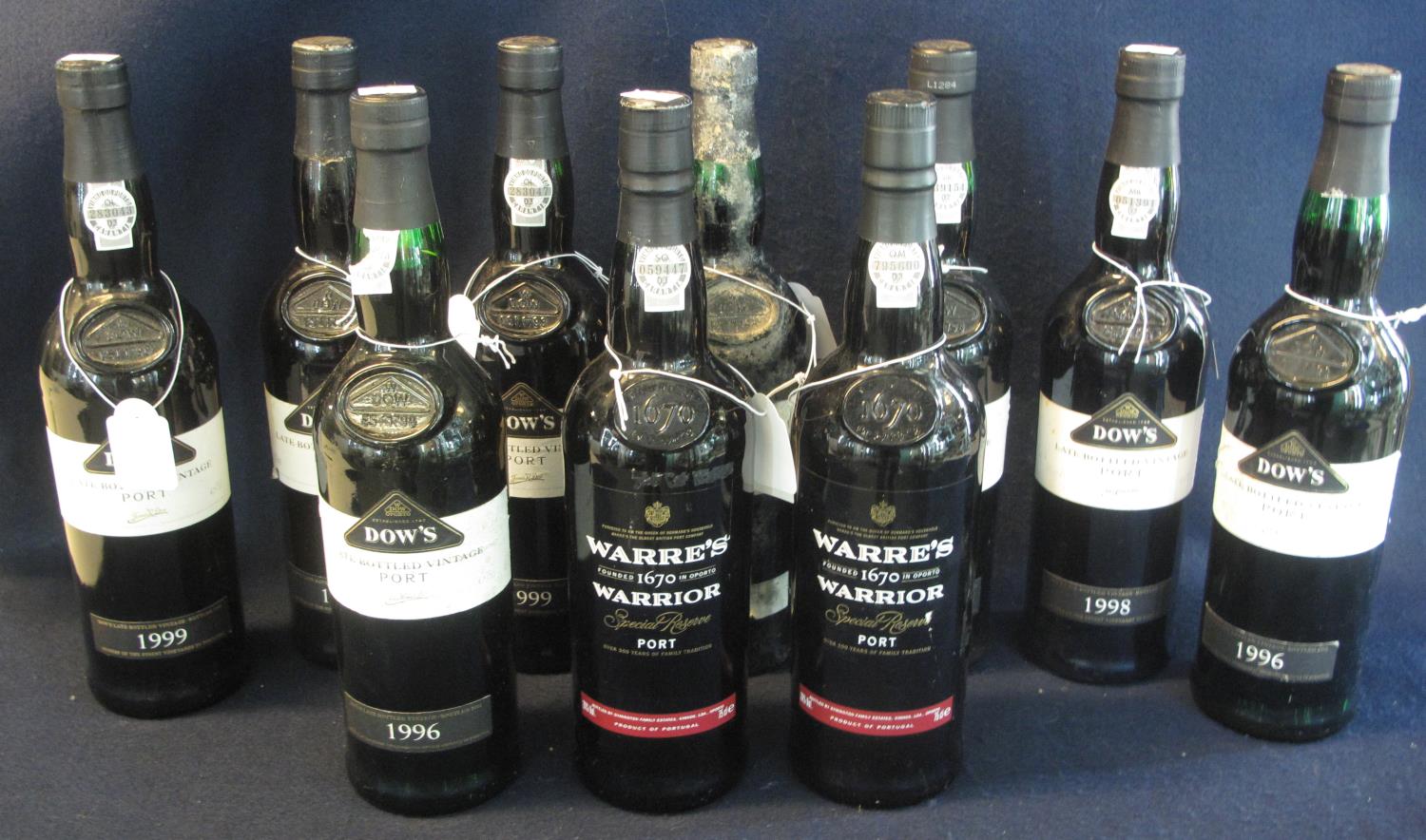 Two bottles of Warre's Warrior special Reserve Port, 75cl, 20% by volume, together with eight