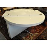 Modernist white finish French designer extending centre table on chrome base by Ligne Rosset. (B.