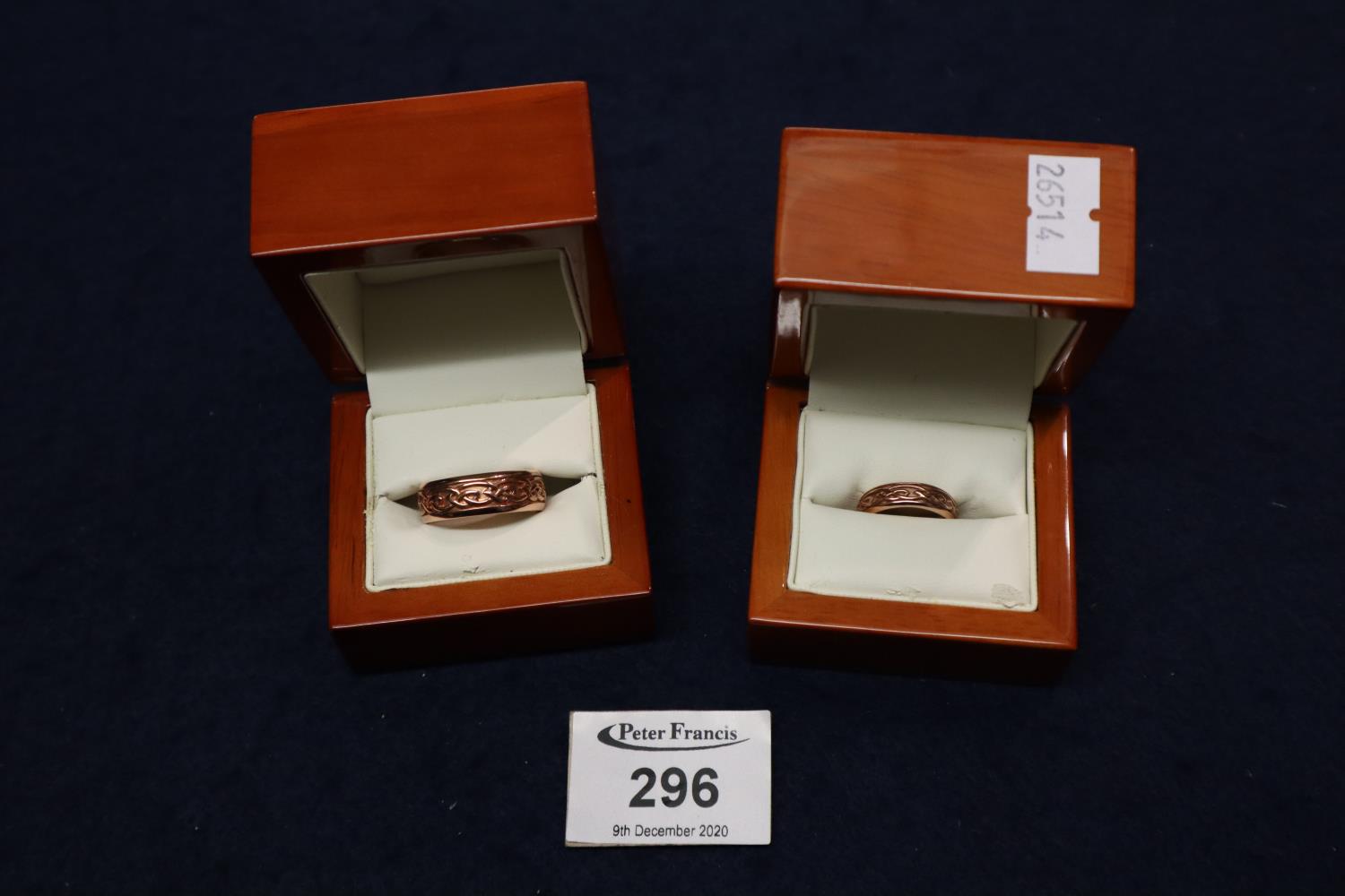 Two Clogau gold wedding rings both 9ct rose gold. Size L and Z. Approximate weight 12.4 grams. (B.P.