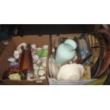 Two boxes of assorted items to include; table lamp in the form of a boat, various china including;