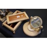 A well made hardwood rectangular shaped jewellery box, a small dressing table mirror and a