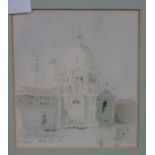 After Sir Hugh Casson, the church of Santa Maria della Salute, Venice, coloured print. 15 x 13cm