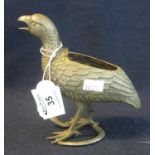 White metal sculptural study of a Quail or Partridge, standing upon a snake. Lacking cover to its
