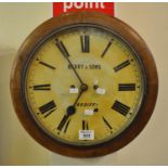 Late Victorian three train fusee wall clock, Barry & Sons Cardiff. (B.P. 21% + VAT)