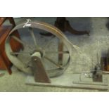 Large Indian cotton spinning wheel or Charka on platform base. (B.P. 21% + VAT)