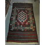 Small Afghan Belushi tribal rug with Kelim end panels, overall foliate flower head design with