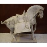 Modern ceramic Chinese style Tang horse on tapering rectangular base, 46cm high approx. (B.P.