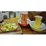 Early 20th century lemon ground jug and basin set with matching items, together with an orange