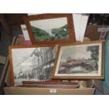 A box of small furnishing prints, various topographical scenes, particularly vintage photographs