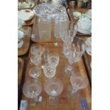 Two trays of assorted glassware to include; some Waterford crystal drinking glasses, moulded pair of