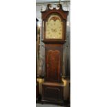 Early 19th Century oak eight day longcase clock, having broken arch pediment above arched painted