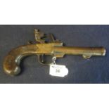 18th Century brass barrelled muzzle loading flintlock blunderbuss pistol, having 13cm cannon mouthed