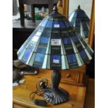 Modern Tiffany style multi-coloured glass table lamp, the shade of conical form. (B.P. 21% + VAT)