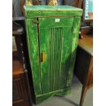 Early 20th century painted pine single door blind panelled kitchen cupboard, the interior