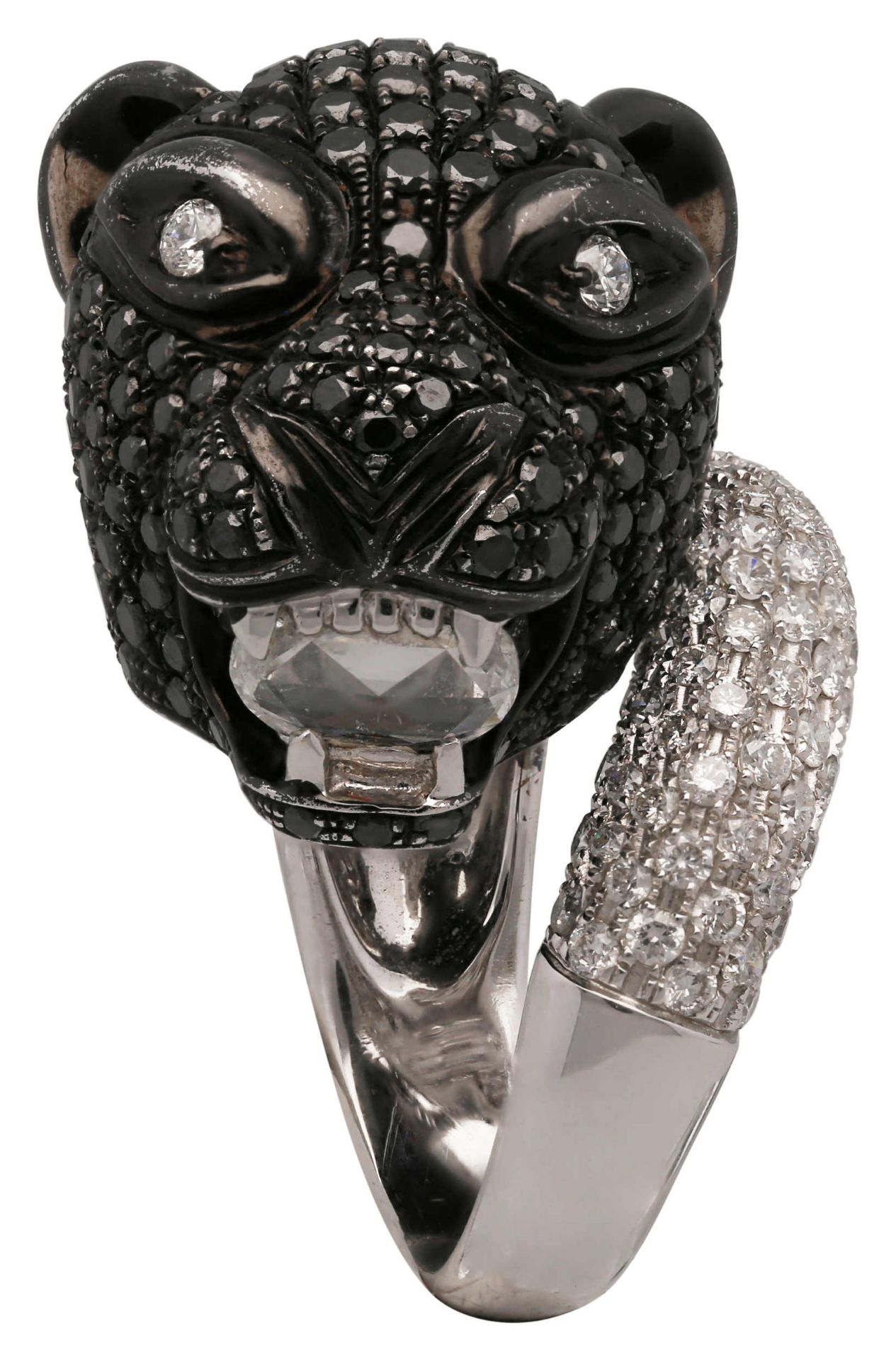 Brillant-Ring Opulenter Ring mit Puma-Kopf in Weissgold 18K. Der Puma-Kopf mit einem Rosenschliff-