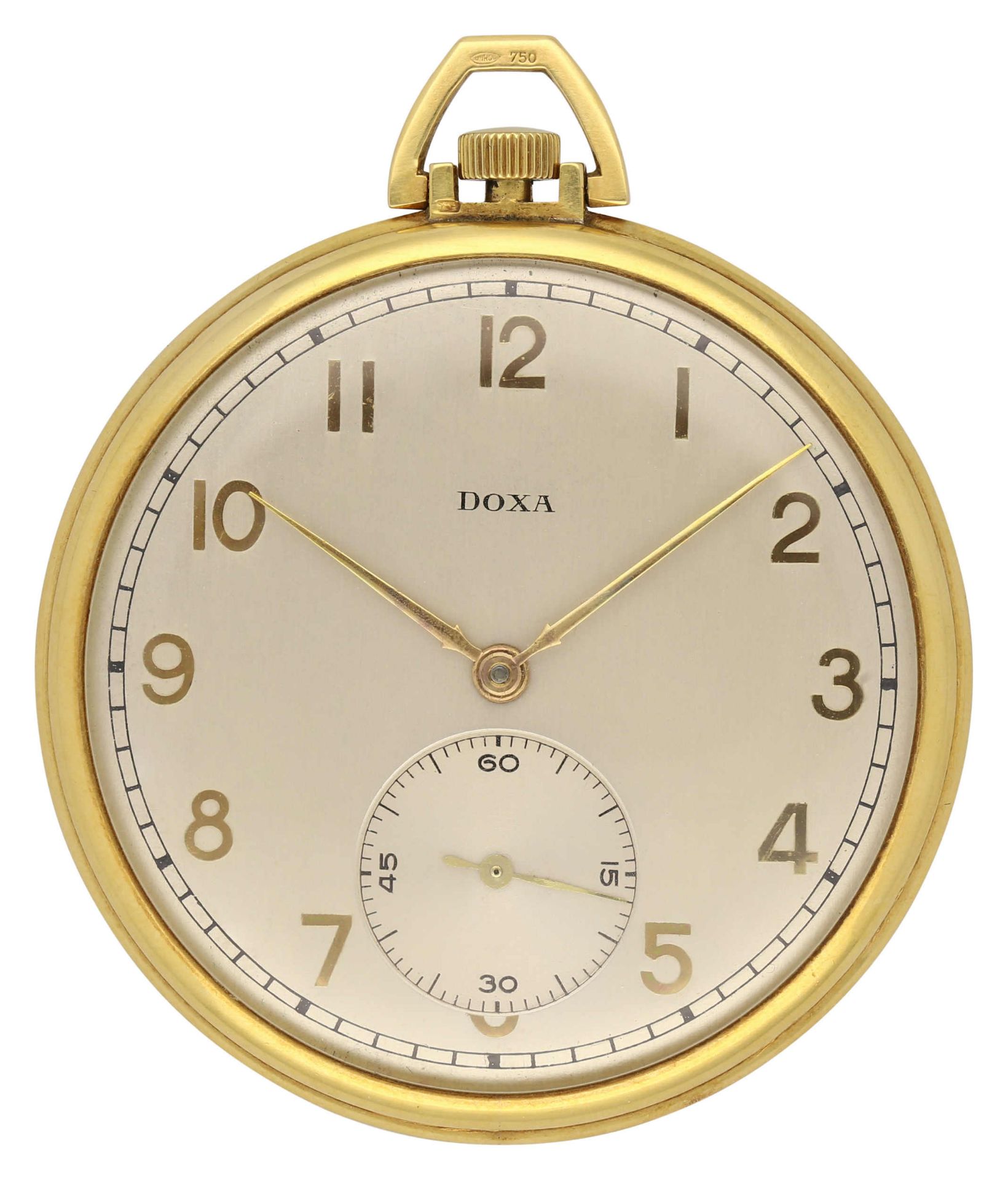 DOXA Taschenuhr Klassische Taschenuhr in Gelbgold 18K. Uhrwerk Handaufzug mit argenté Zifferblatt