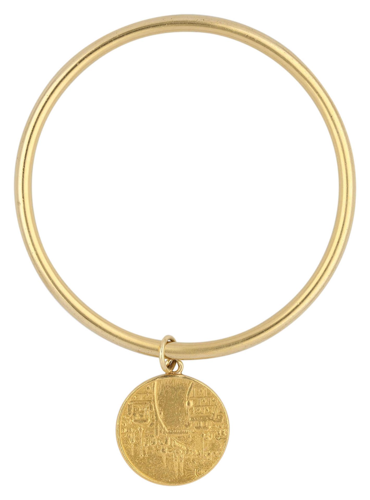 Armreif mit Basler-Medaille An poliertem Armreif Gelbgold 18K eine Medaille Gelbgold 24K. Auf der - Bild 2 aus 2