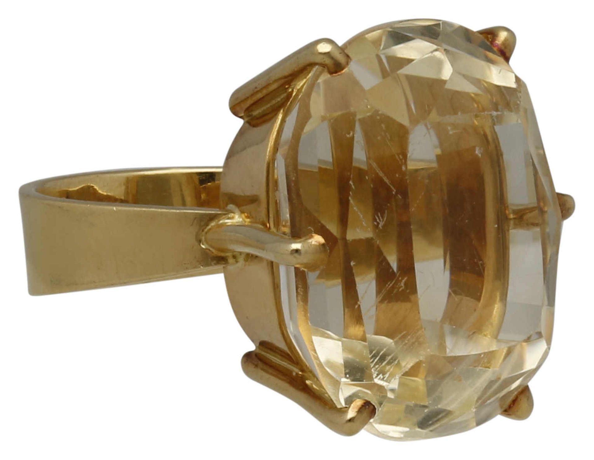 Citrin-Ring Opulentes Design in Gelbgold 14K. Blickfang ist ein ovaler Citrin facettiert von ca. 30 - Bild 2 aus 4