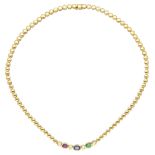 Saphir-Rubin-Smaragd-Diamant Schmuckset Designer-Set, signiert C. Bucherer, bestehend aus Collier