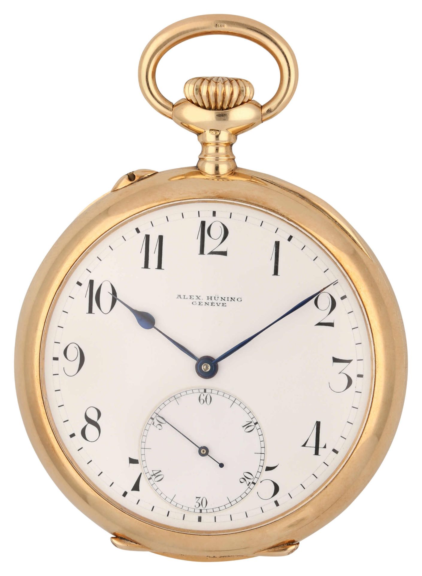 ALEX HÜNING Taschenuhr Modell Genève in Gelbgold 14K. Uhrwerk Handaufzug mit Wolfsverzahnung,