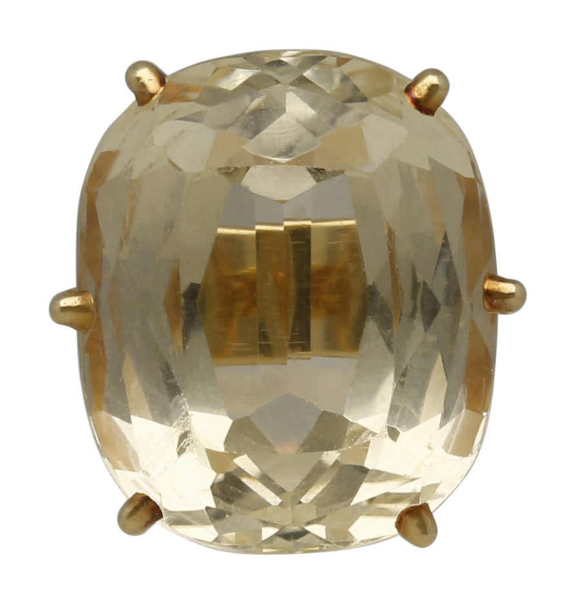 Citrin-Ring Opulentes Design in Gelbgold 14K. Blickfang ist ein ovaler Citrin facettiert von ca. 30