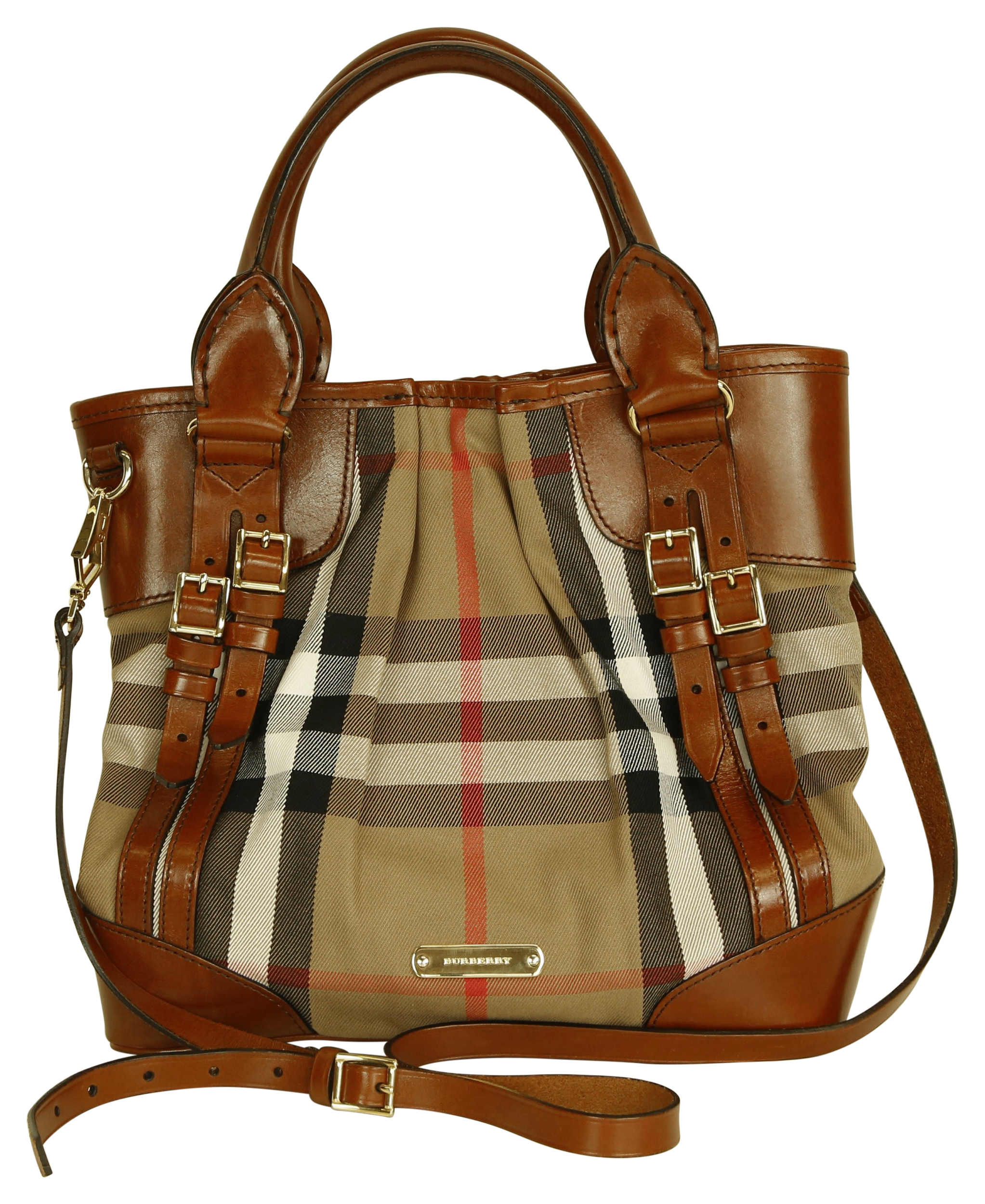 BURBERRY Handtasche Attraktive Handtasche mit Schulterriemen in cognacfarbenem Kanvasleder mit