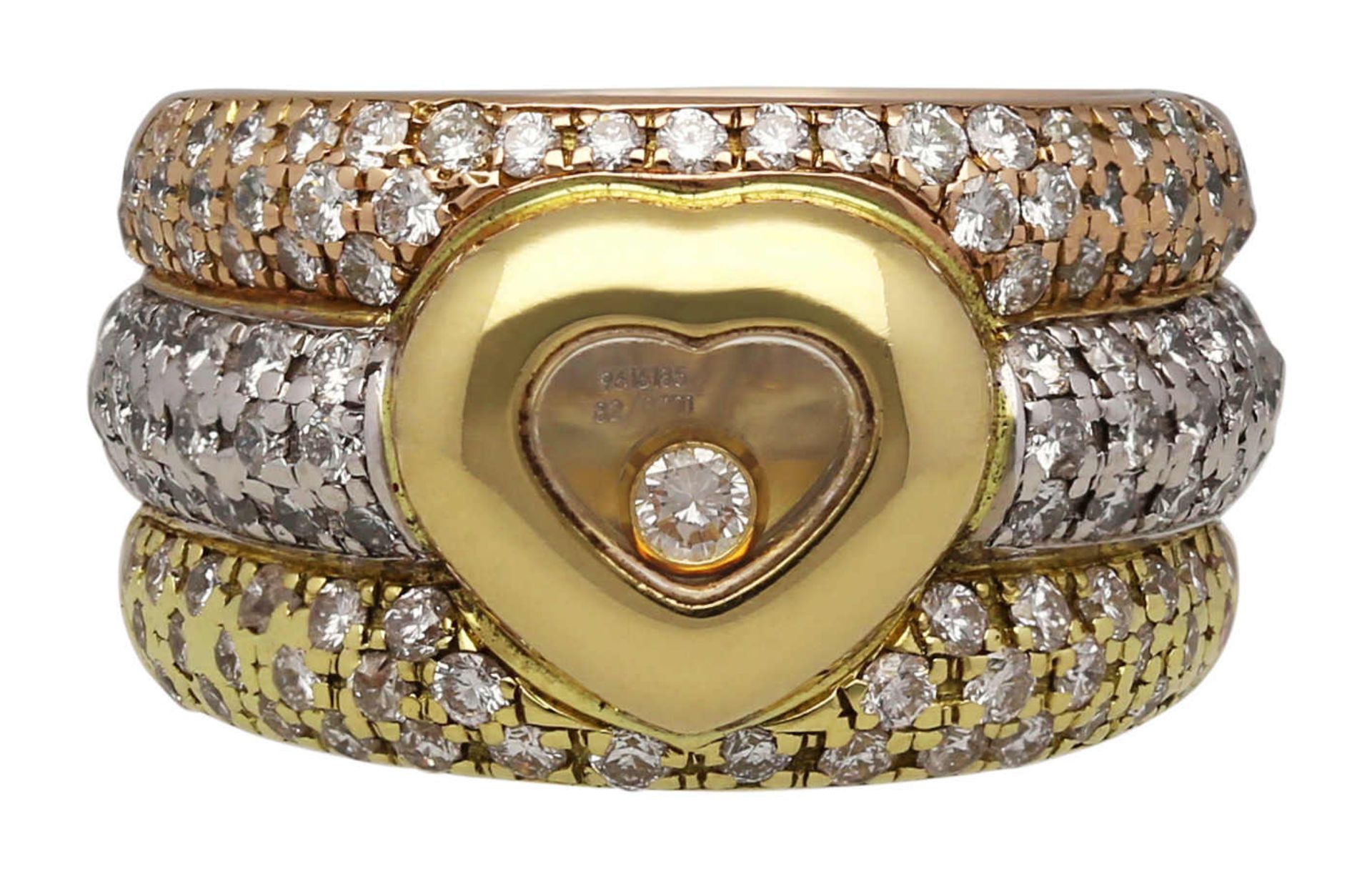 CHOPARD Diamant-Ring Modell Happy Diamonds in Roségold/Weissgold/Gelbgold 18K. Schauseitig mit zus.