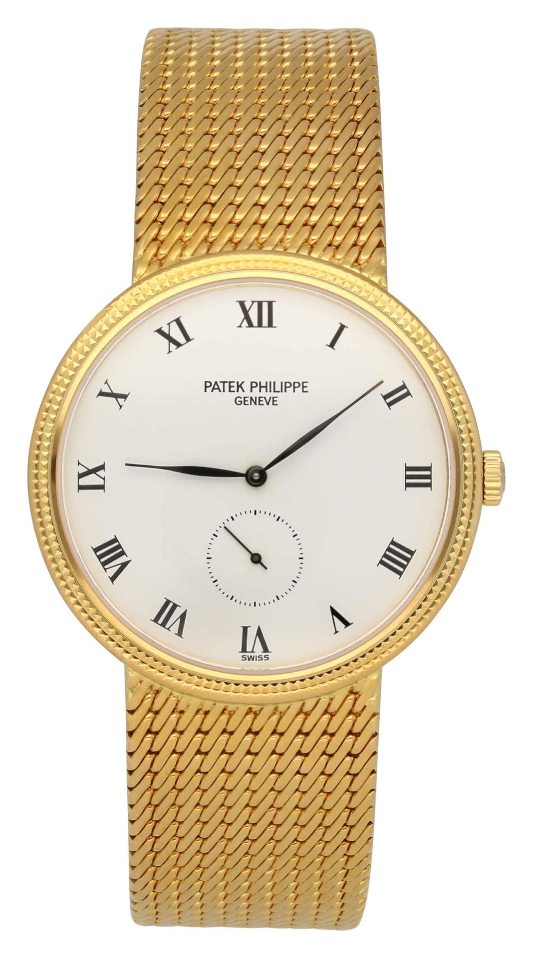 PATEK PHILIPPE Herrenarmbanduhr Calatrava Elegantes Modell in Gelbgold 18K. Lünette Clou de Paris,