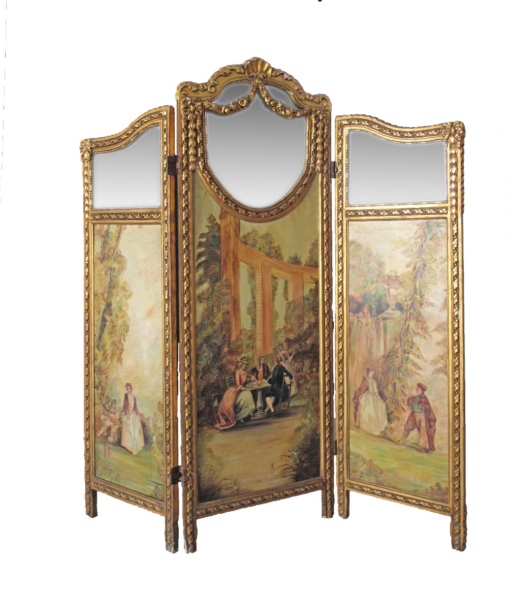 Rococo style folding dressing screen.