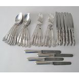 Russian silver plated Melchior cutlery.