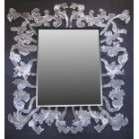 A modern Baroque style rectangular beveled edge frameless mirror with handmade Murano style glass