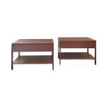 A pair of two tier, one drawer bedside tables, H54cm, 80X55cm. (2)